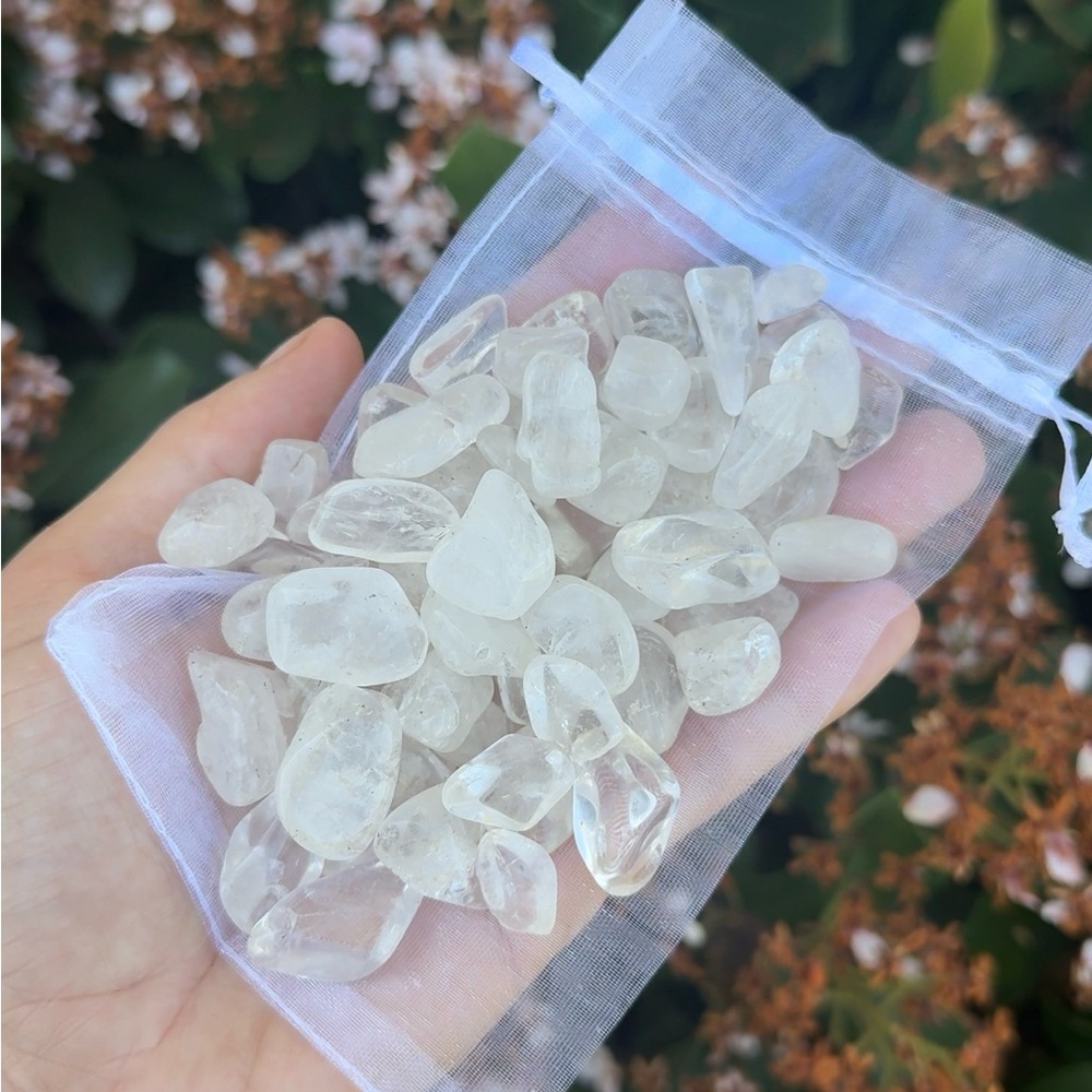 Clear Quartz Tumbled Crystal Stones in Sheer Organza Bag 1/2 Pound